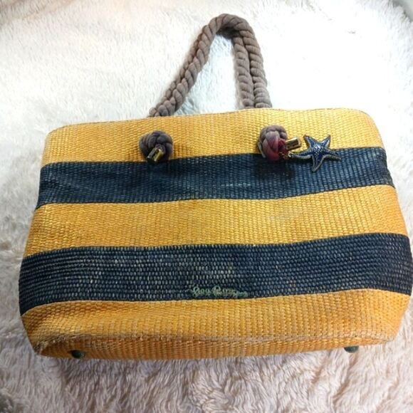 Lilly Pulitzer Handbags - Lilly Pulitzer Havana True Navy Straw Tote Beach Pool Bag Extremely RARE